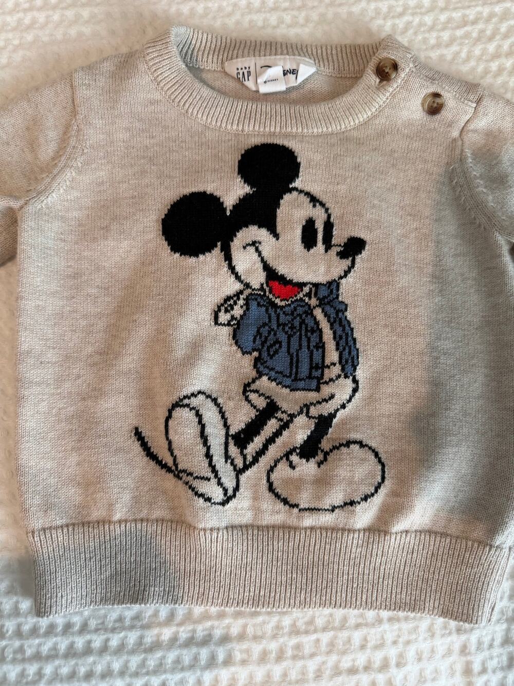 Baby Gap Disney Mickey Mouse Knit Sweater Baby 6-12 Months Beige